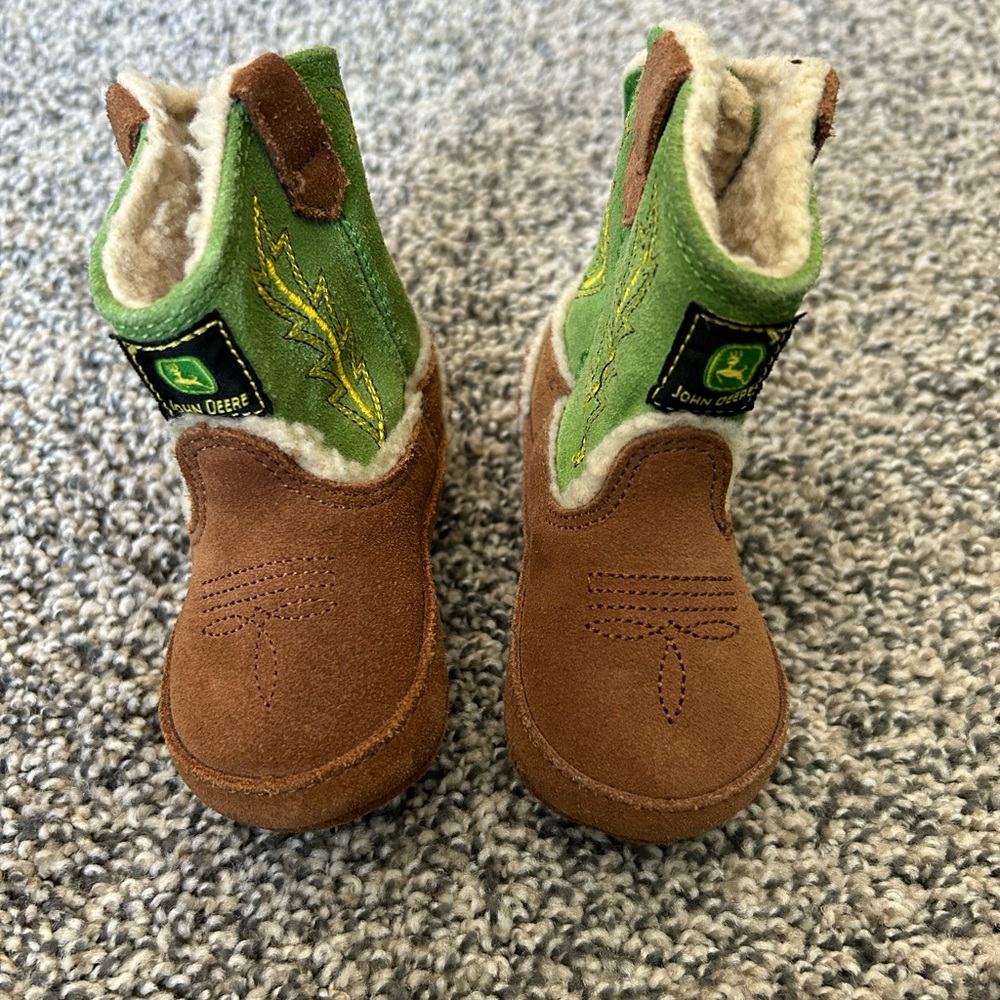 John Deere Kids Green and Brown Boots with Embroidery